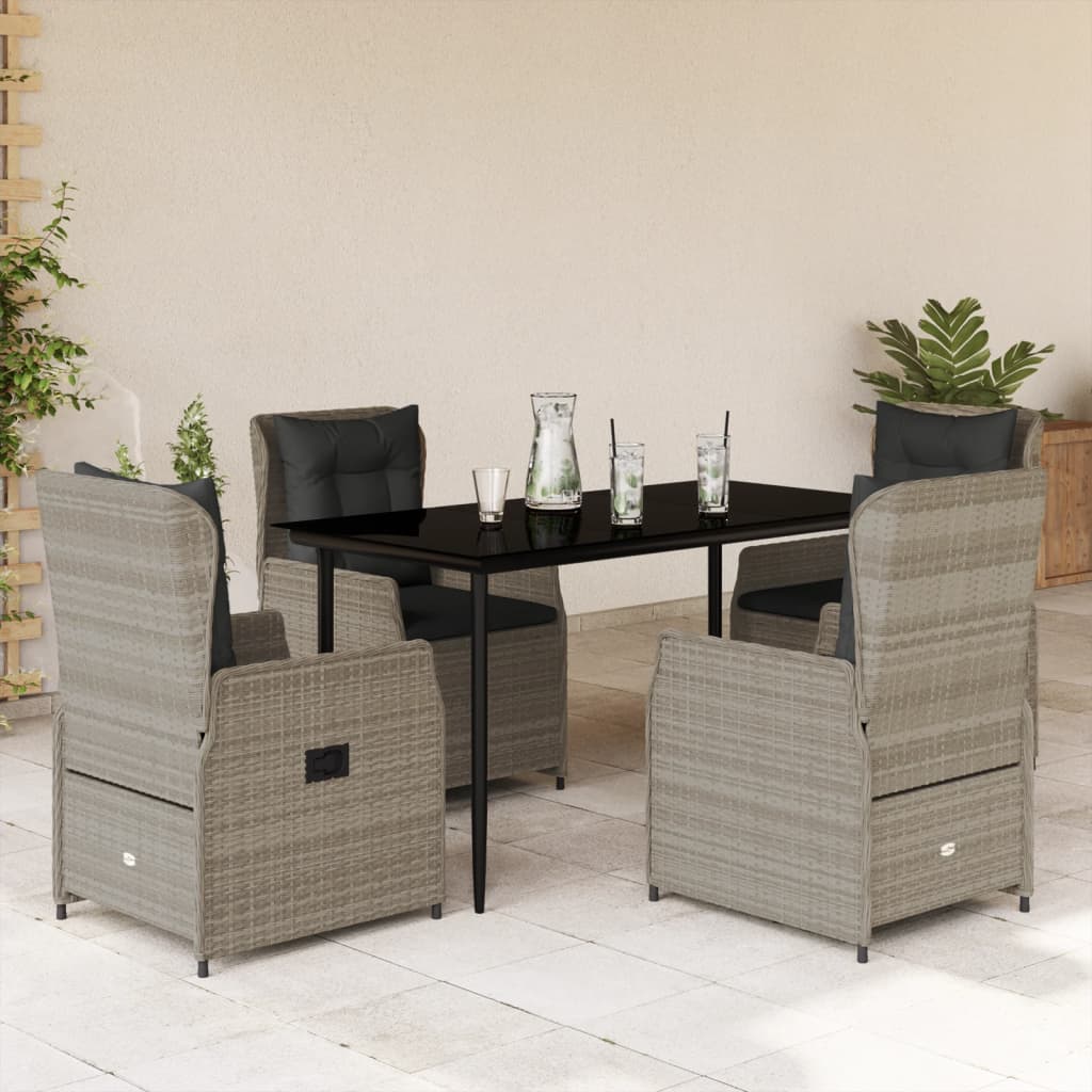 5-delige Tuinset met kussens poly rattan lichtgrijs