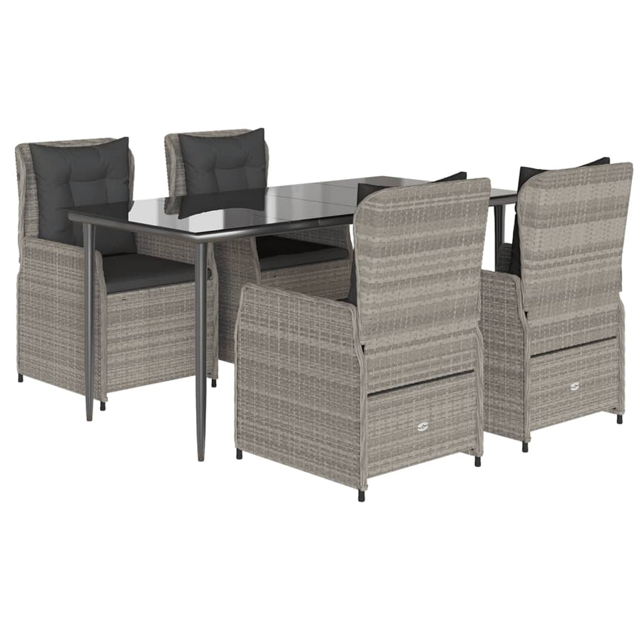 5-delige Tuinset met kussens poly rattan lichtgrijs