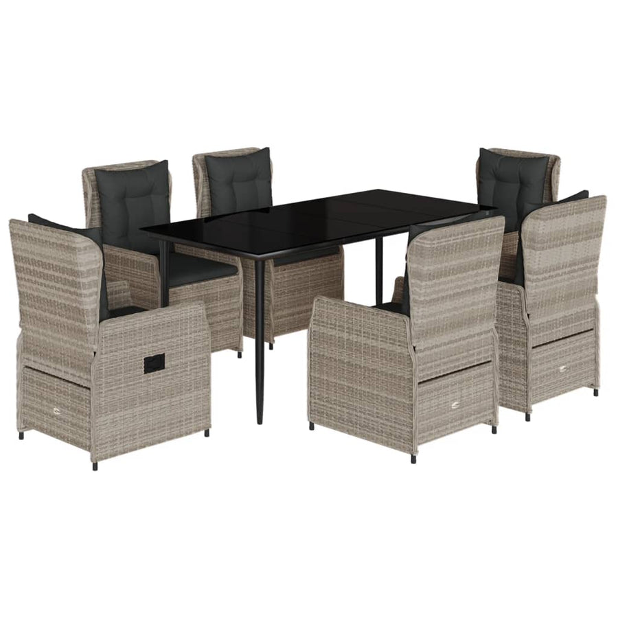 7-delige Tuinset met kussens poly rattan grijs