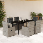 7-Piece Garden Set with Cushions Poly Rattan Grey