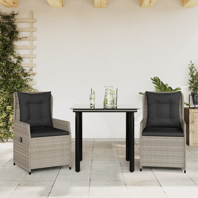 3-delige Tuinset met kussens poly rattan lichtgrijs