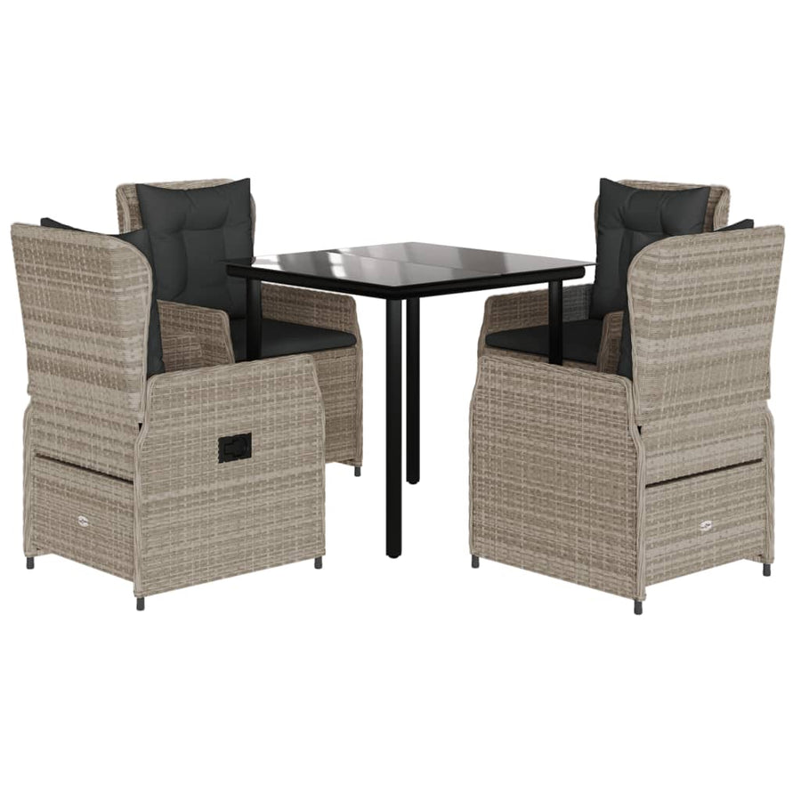 5-delige Tuinset met kussens poly rattan lichtgrijs