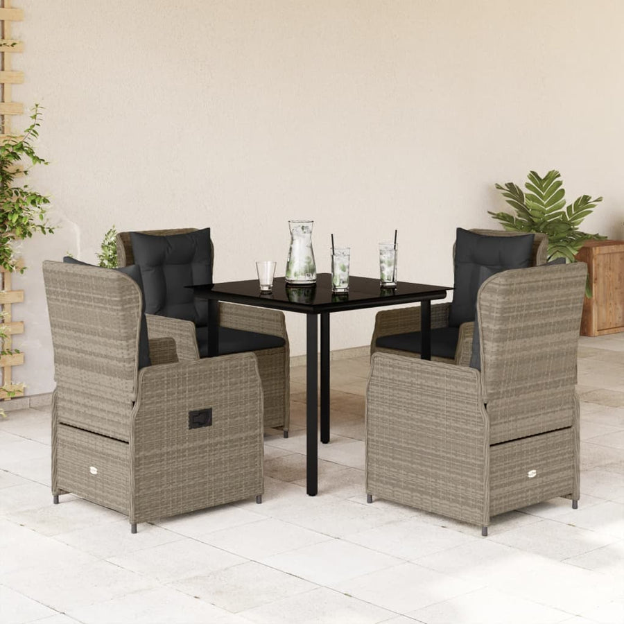 5-delige Tuinset met kussens poly rattan lichtgrijs