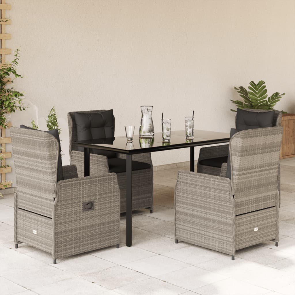 5-delige Tuinset met kussens poly rattan lichtgrijs