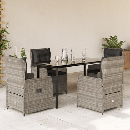 5-delige Tuinset met kussens poly rattan lichtgrijs
