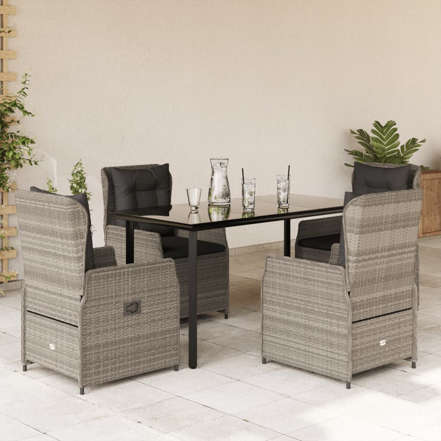 5-delige Tuinset met kussens poly rattan lichtgrijs