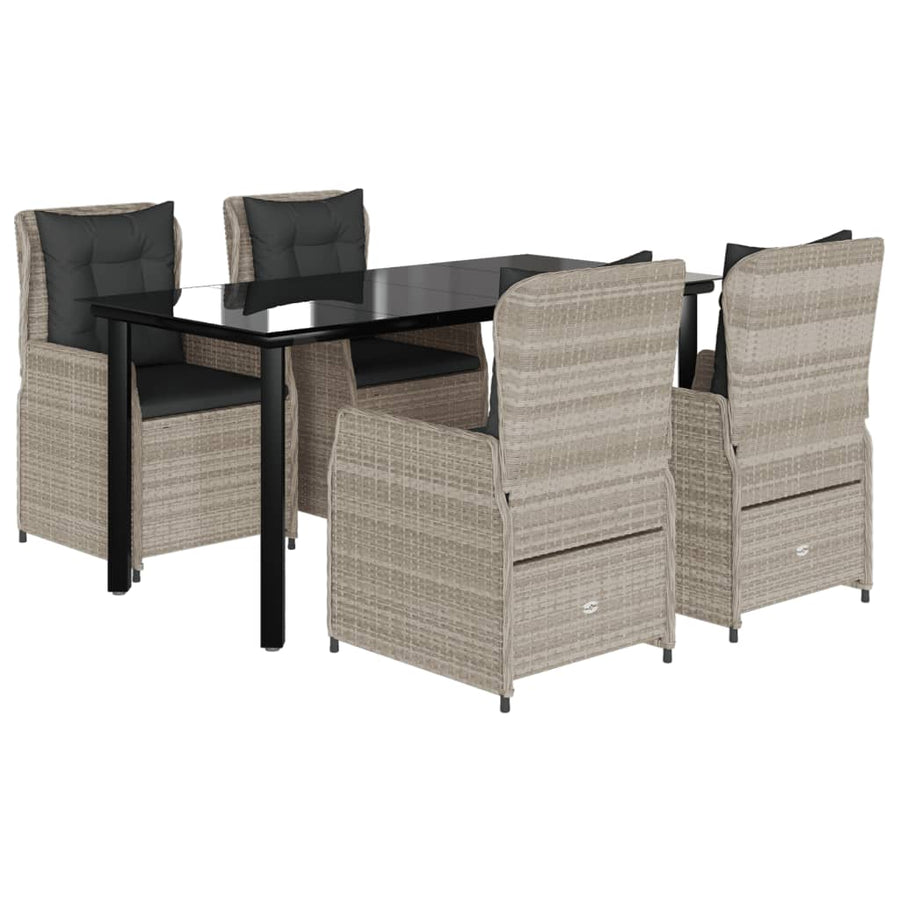 5-delige Tuinset met kussens poly rattan lichtgrijs