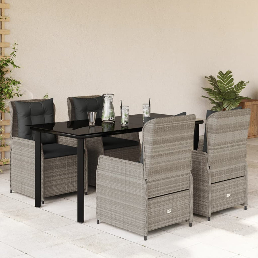 5-delige Tuinset met kussens poly rattan lichtgrijs