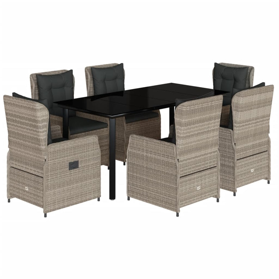 7-delige Tuinset met kussens poly rattan grijs