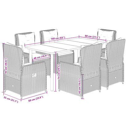 7-delige Tuinset met kussens poly rattan grijs