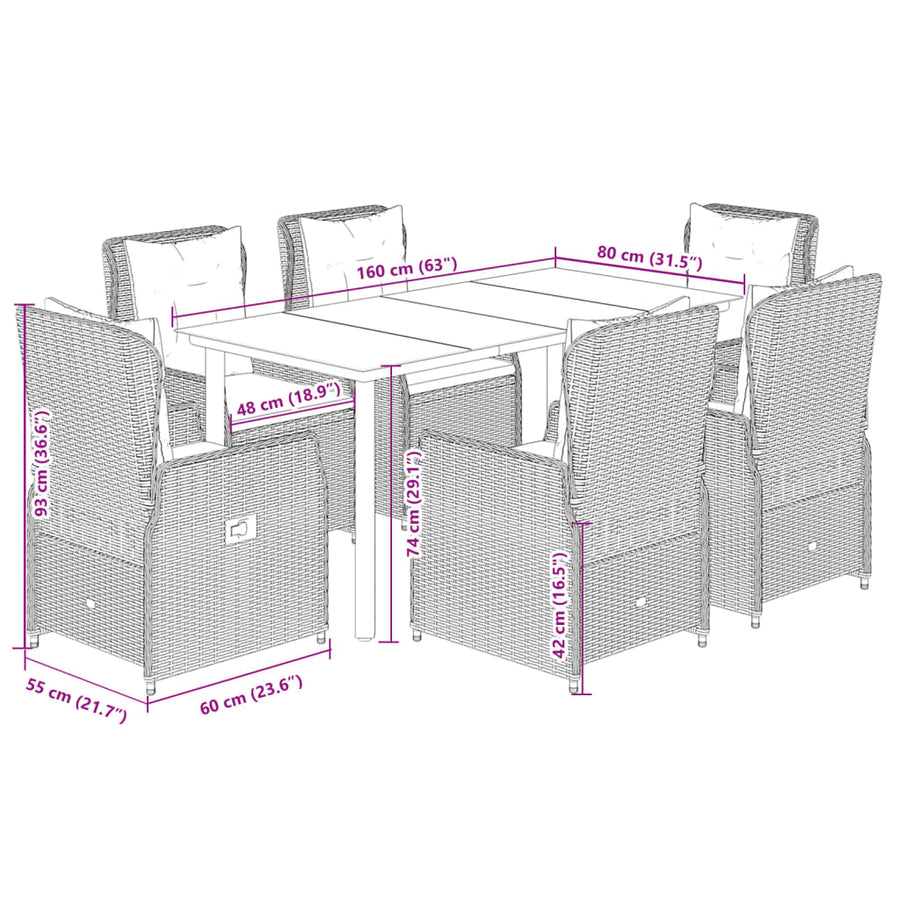 7-delige Tuinset met kussens poly rattan grijs