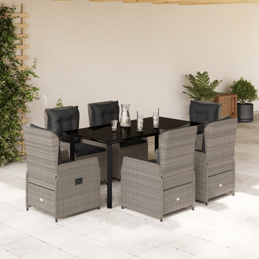 7-delige Tuinset met kussens poly rattan grijs