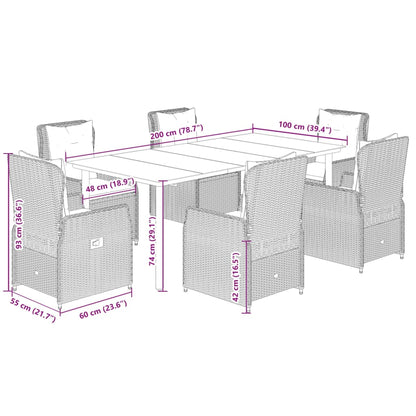 7-Delige Tuinset Met Kussens Poly Rattan Grijs 6 200 x 100 x 74 cm Lichtgrijs