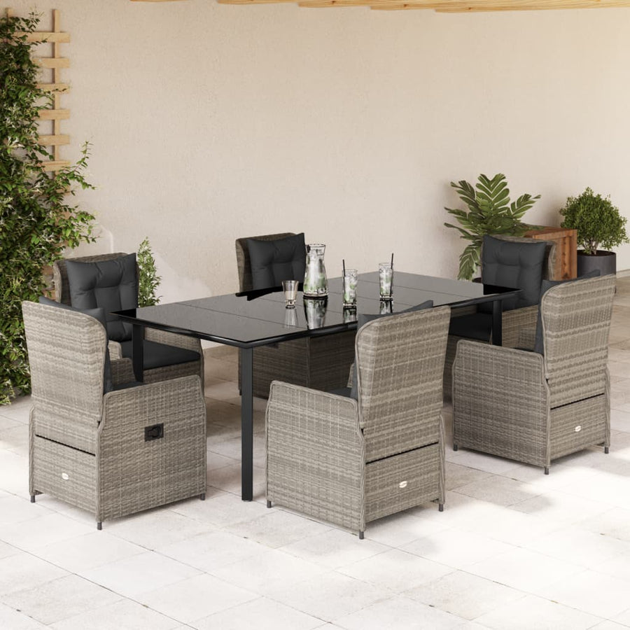7-Delige Tuinset Met Kussens Poly Rattan Grijs 6 200 x 100 x 74 cm Lichtgrijs