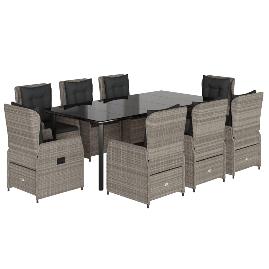 9-Delige Tuinset Met Kussens Poly Rattan 8 200 x 100 x 74 cm Lichtgrijs