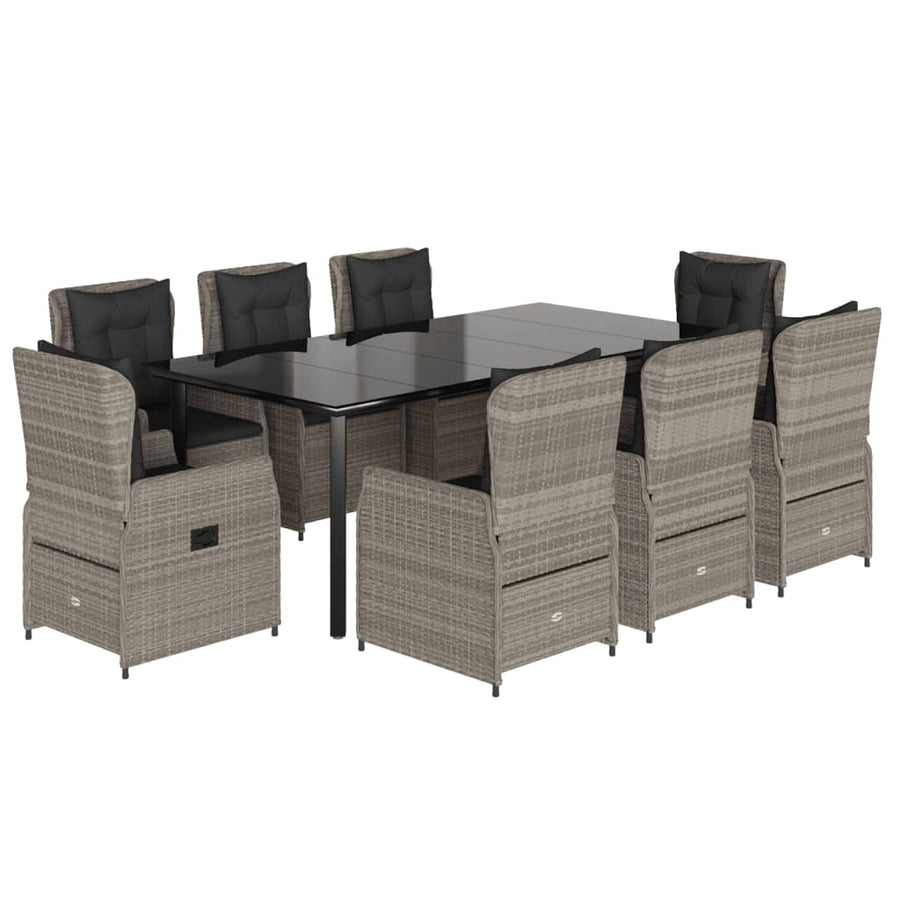 9-Delige Tuinset Met Kussens Poly Rattan 8 200 x 100 x 74 cm Lichtgrijs