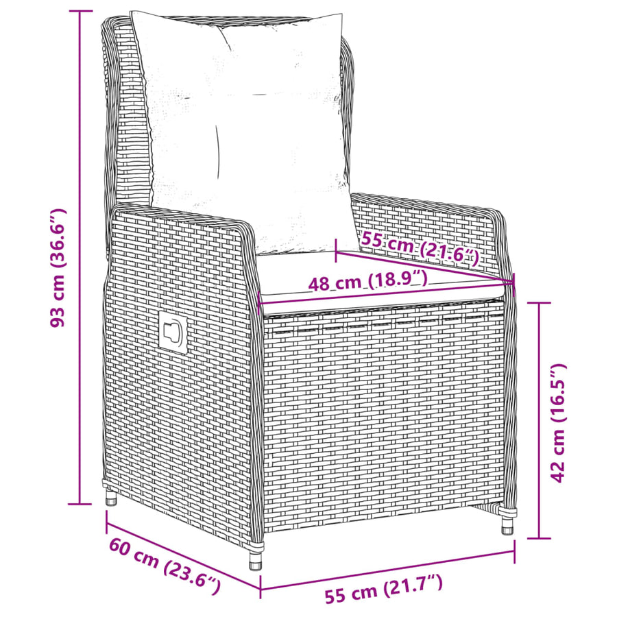 9-Delige Tuinset Met Kussens Poly Rattan 8 200 x 100 x 74 cm Lichtgrijs