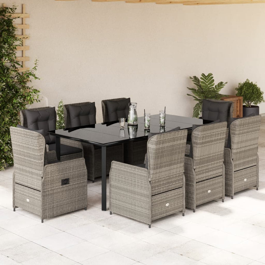 9-Delige Tuinset Met Kussens Poly Rattan 8 200 x 100 x 74 cm Lichtgrijs