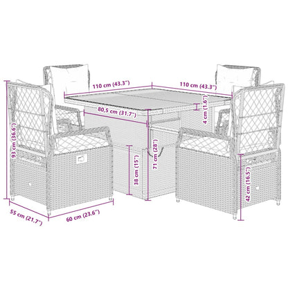 5-delige Tuinset met kussens poly rattan zwart
