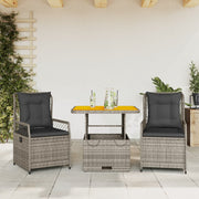 Tuinset 3-delig poly rattan grijs met kussens