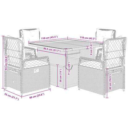 5-delige Tuinset met kussens poly rattan grijs