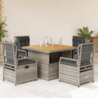 5-piece Garden Set with Cushions Poly Rattan Grey