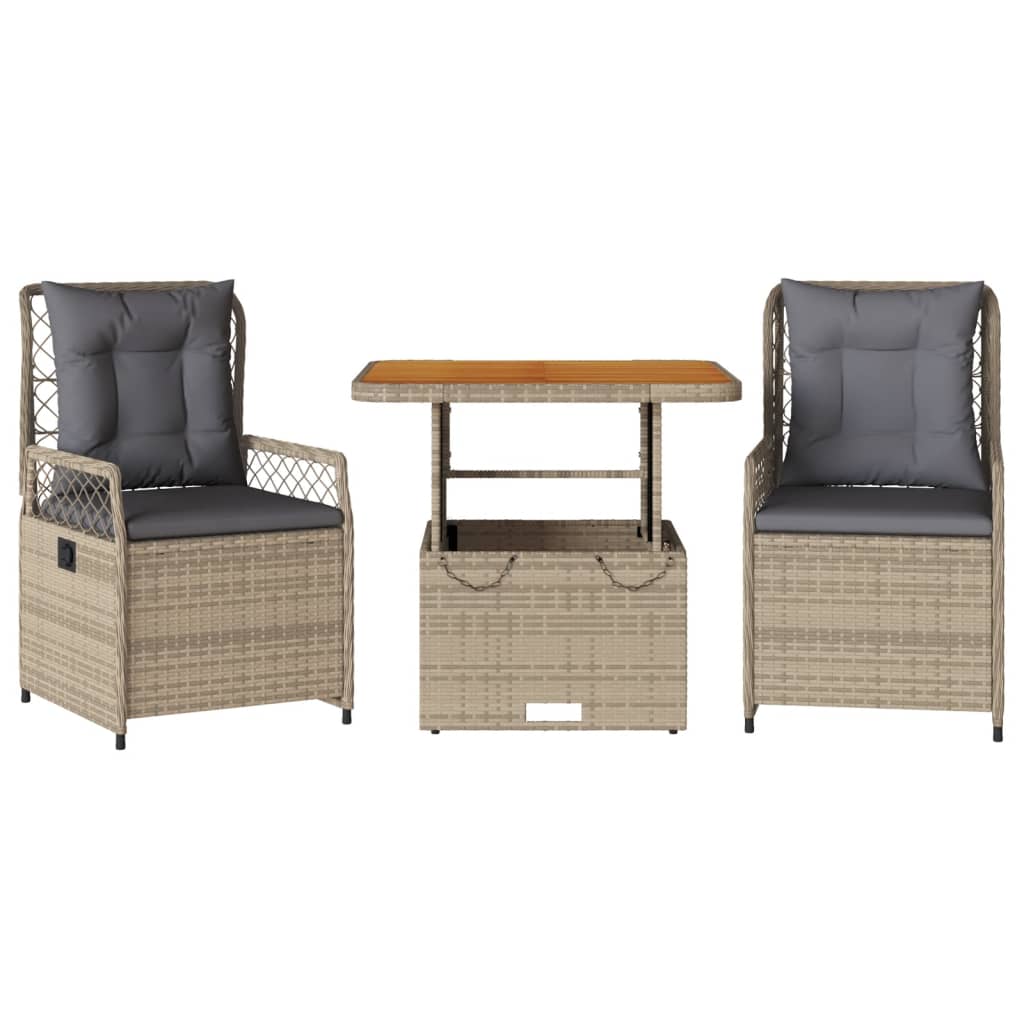 3-delige Tuinset met kussens poly rattan beige