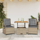 3-delige Tuinset met kussens poly rattan beige