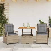 Tuinset 3-delig poly rattan beige acaciahout