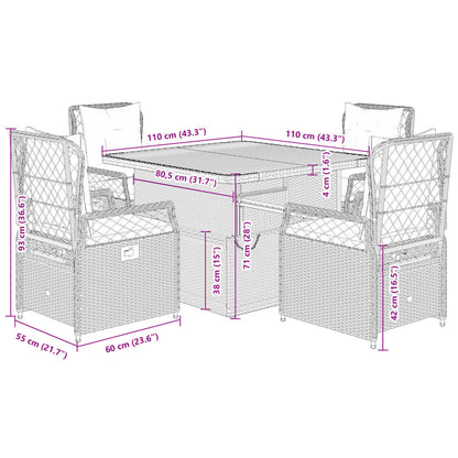 5-delige Tuinset met kussens poly rattan beige