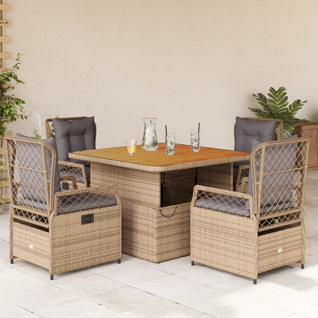 5-delige Tuinset met kussens poly rattan beige