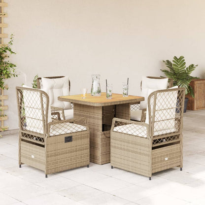 5-delige Tuinset met kussens poly rattan beige
