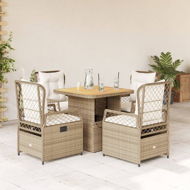 5-delige Tuinset met kussens poly rattan beige