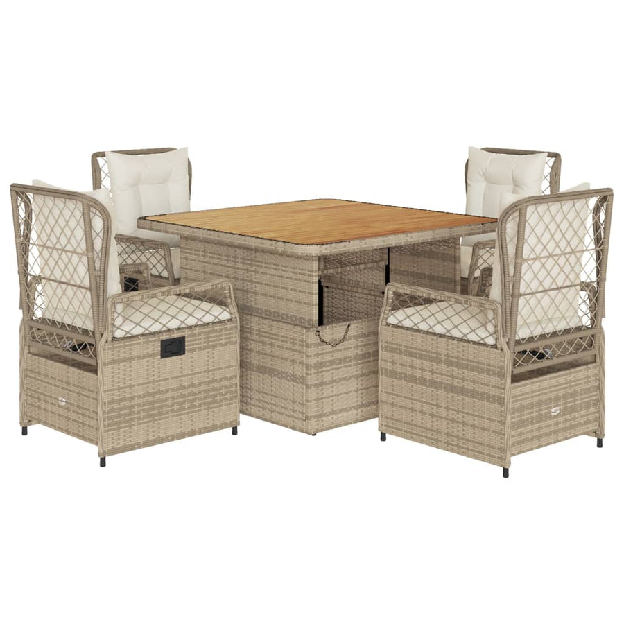 5-delige Tuinset met kussens poly rattan beige