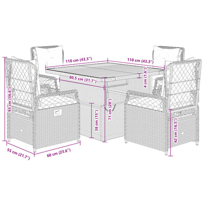 5-delige Tuinset met kussens poly rattan beige