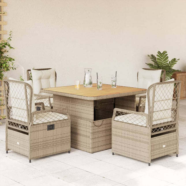 5-delige Tuinset met kussens poly rattan beige