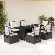 Tuinset 7-delig poly rattan zwart met kussens