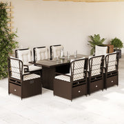 Tuinset 9-delig poly rattan bruin met kussens