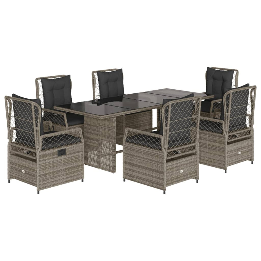 7-delige Tuinset met kussens poly rattan grijs