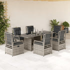 7-delige Tuinset met kussens poly rattan grijs