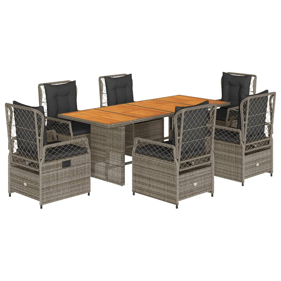 7-Delige Tuinset Met Kussens Poly Rattan 6 Grijs Hout