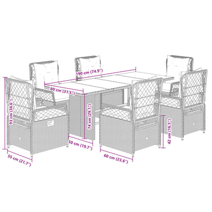 7-Delige Tuinset Met Kussens Poly Rattan 6 Grijs Hout