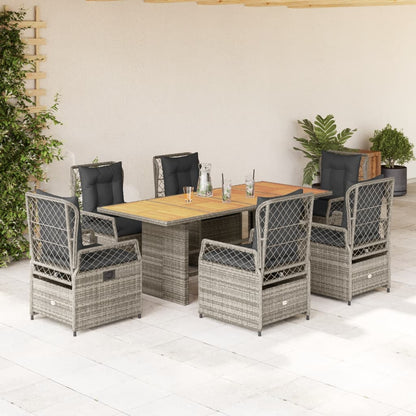 7-Delige Tuinset Met Kussens Poly Rattan 6 Grijs Hout