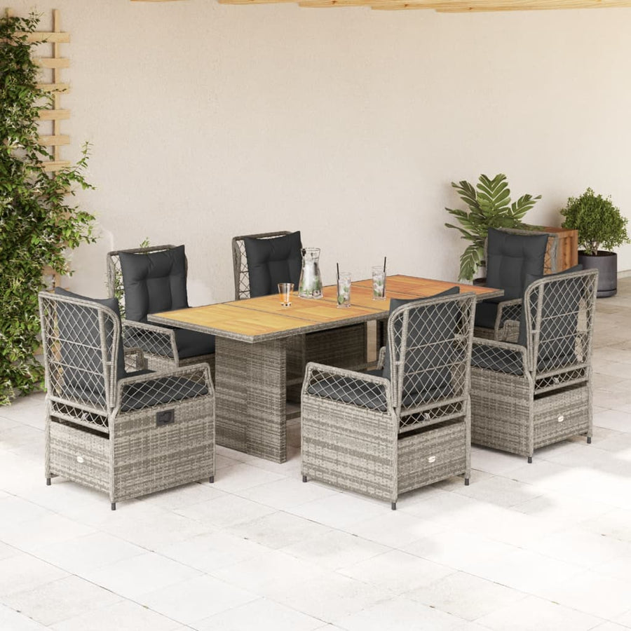 7-Delige Tuinset Met Kussens Poly Rattan 6 Grijs Hout