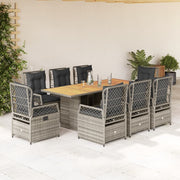 Tuinset 9-delig poly rattan hout grijs