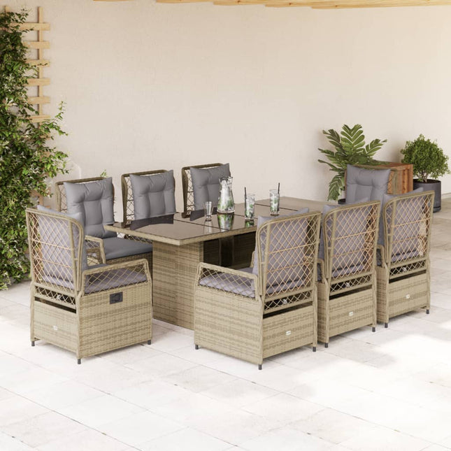 9-delige Tuinset met kussens poly rattan beige