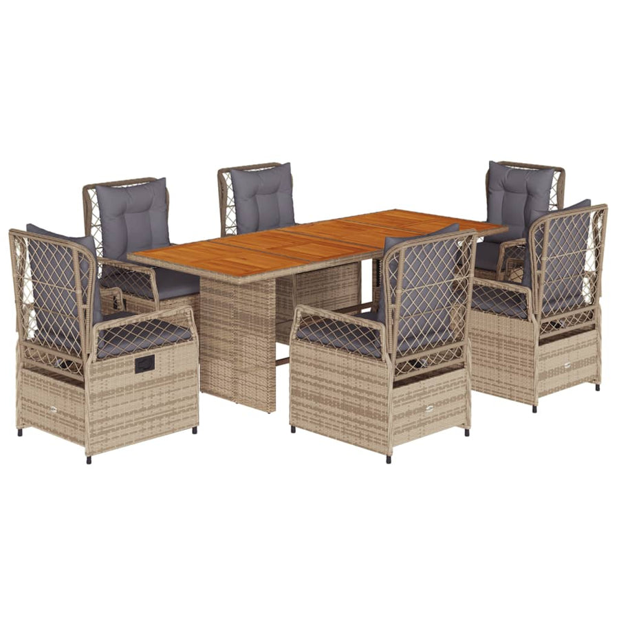 7-Delige Tuinset Met Kussens Poly Rattan 6 Beige en grijs Hout
