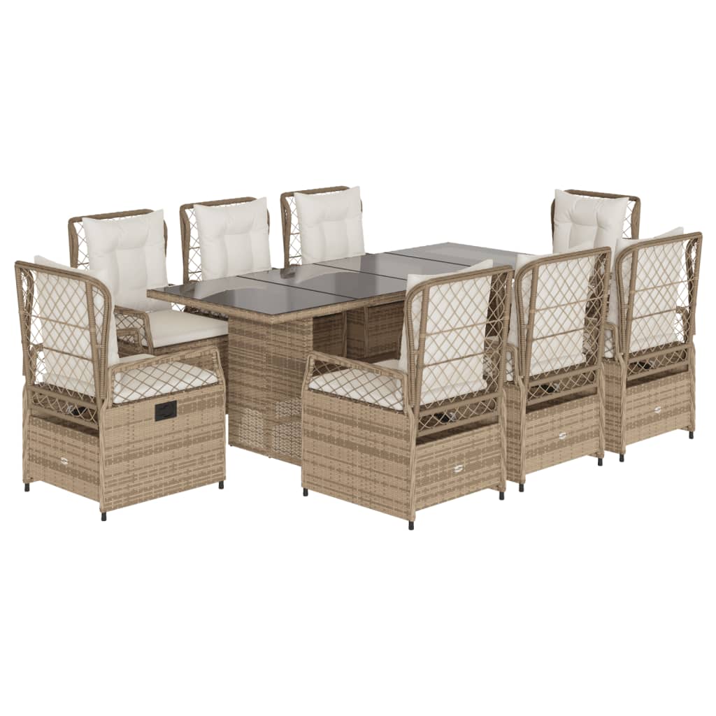9-delige Tuinset met kussens poly rattan beige