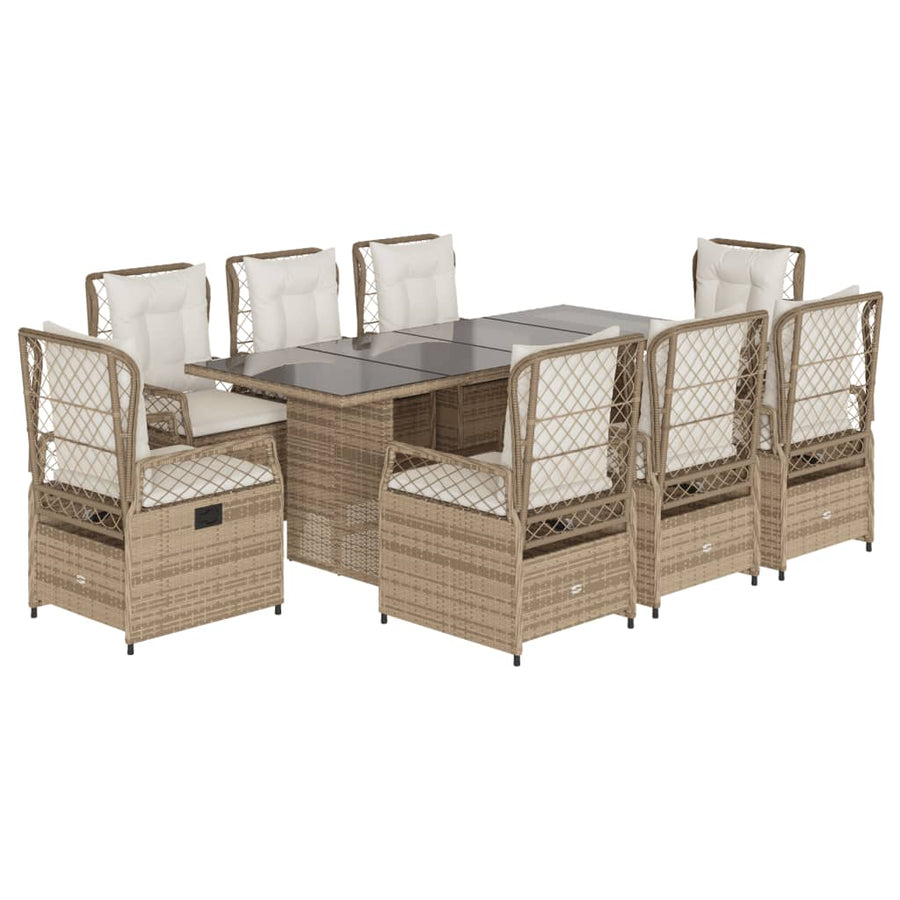 9-delige Tuinset met kussens poly rattan beige
