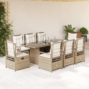 Tuinset 9-delig poly rattan beige met kussens